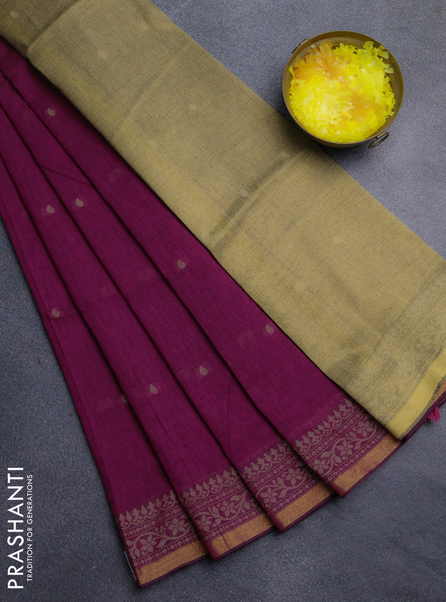 Bengal cotton saree magenta pink with thread woven buttas and thread & zari woven border