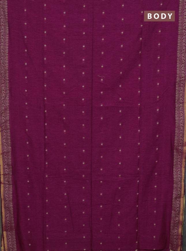 Bengal cotton saree magenta pink with thread woven buttas and thread & zari woven border