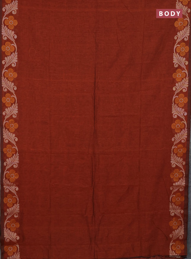 Bengal cotton saree rust shade with plain body and floral thread woven border