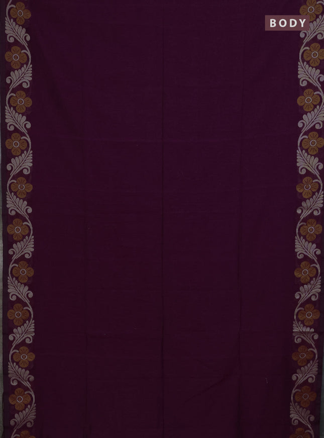 Bengal cotton saree purple with plain body and floral thread woven border
