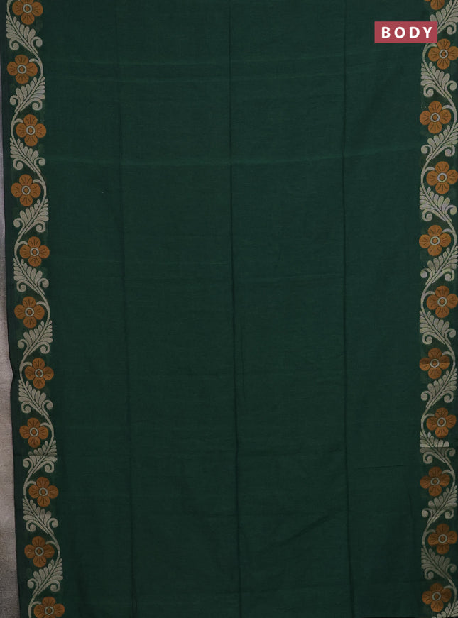 Bengal cotton saree green with plain body and floral thread woven border