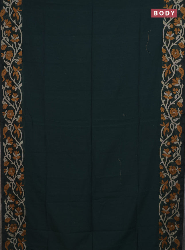 Bengal cotton saree bottle green with plain body and thread woven border