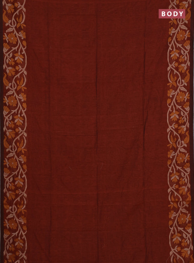 Bengal cotton saree rust shade with plain body and thread woven border
