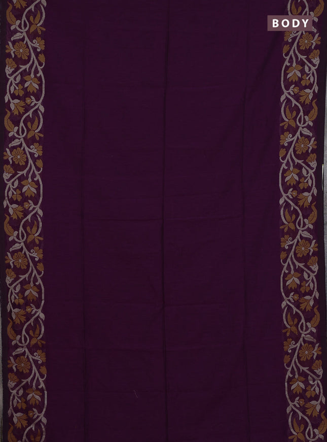 Bengal cotton saree purple with plain body and thread woven border