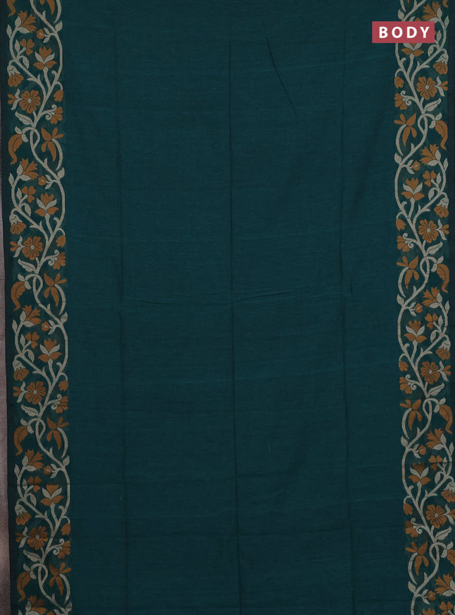 Bengal cotton saree peacock green with plain body and thread woven border