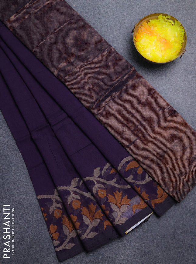 Bengal cotton saree violet with plain body and thread woven border