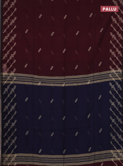 Bengal cotton saree maroon and navy blue with thread woven buttas and thread woven border