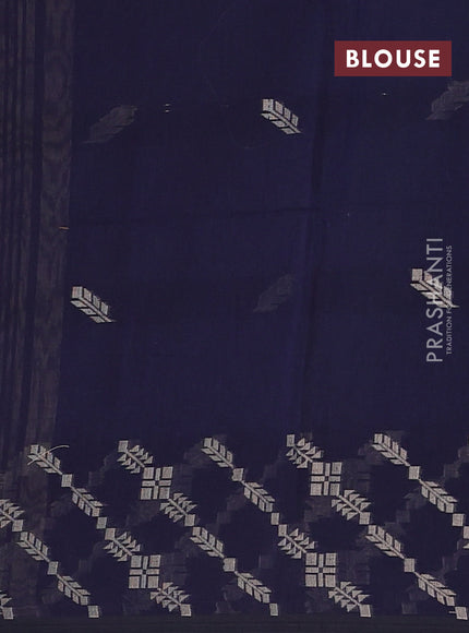 Bengal cotton saree maroon and navy blue with thread woven buttas and thread woven border