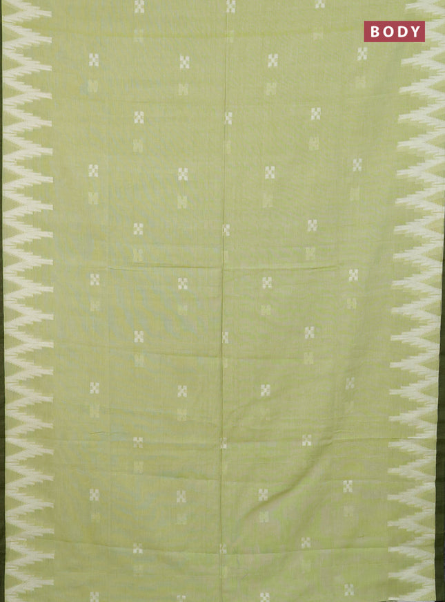 Bengal cotton saree light green and black with thread woven buttas and temple thread woven simple border