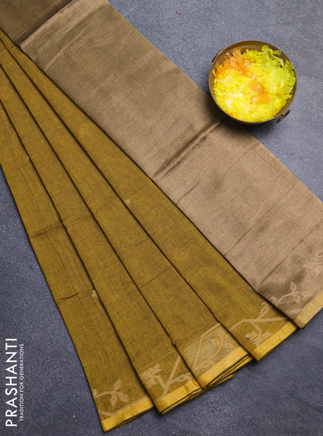 Bengal cotton saree mustard yellow with thread woven buttas and thread & zari woven border