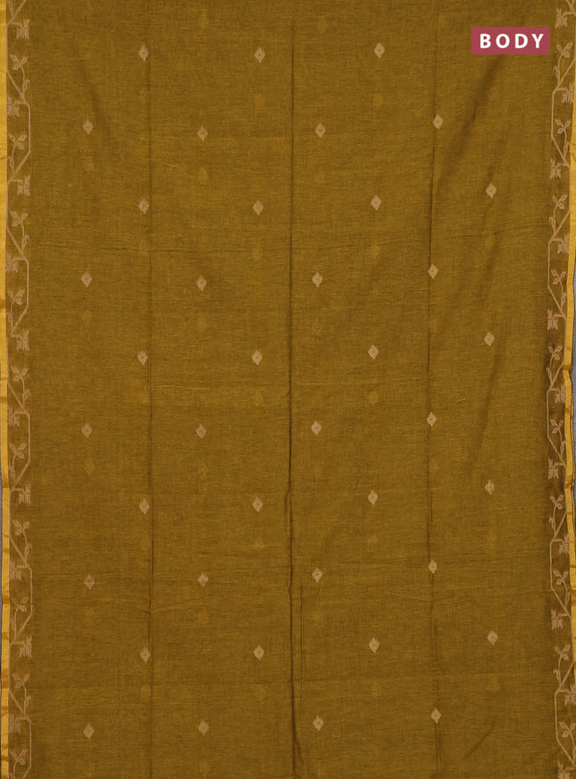 Bengal cotton saree mustard yellow with thread woven buttas and thread & zari woven border