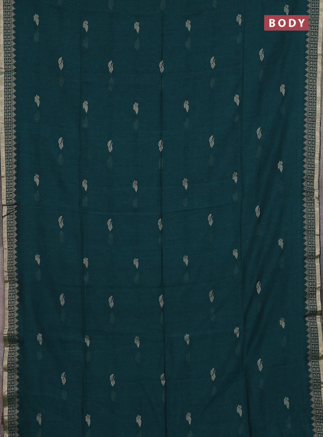 Bengal cotton saree teal green with allover thread woven buttas and thread & zari woven border
