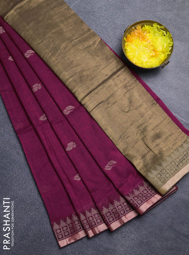 Bengal cotton saree magenta pink with allover thread woven buttas and thread & zari woven border