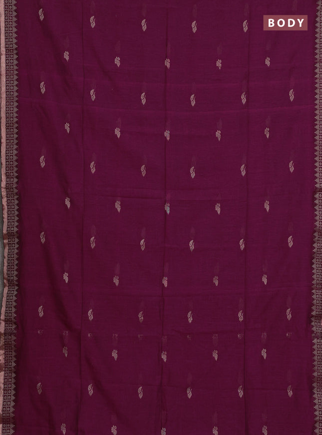 Bengal cotton saree magenta pink with allover thread woven buttas and thread & zari woven border