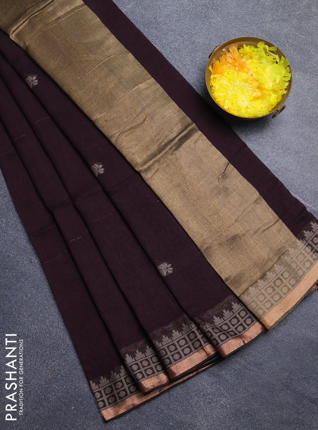 Bengal cotton saree deep wine shade with allover thread woven buttas and thread & zari woven border
