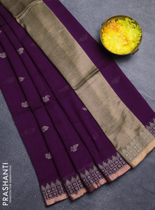 Bengal cotton saree purple with allover thread woven buttas and thread & zari woven border