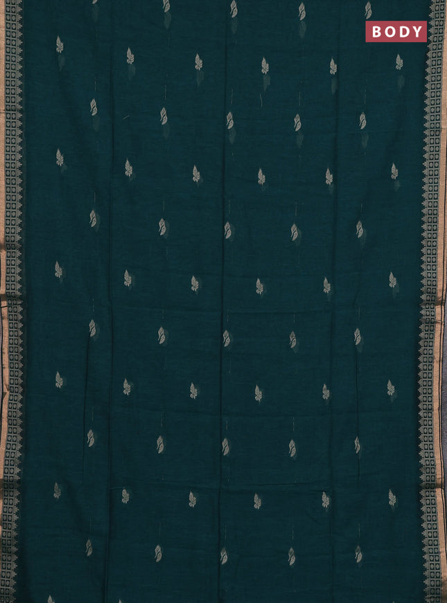 Bengal cotton saree peacock green with allover thread woven buttas and thread & zari woven border