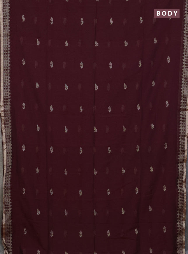 Bengal cotton saree wine shade with allover thread woven buttas and thread & zari woven border