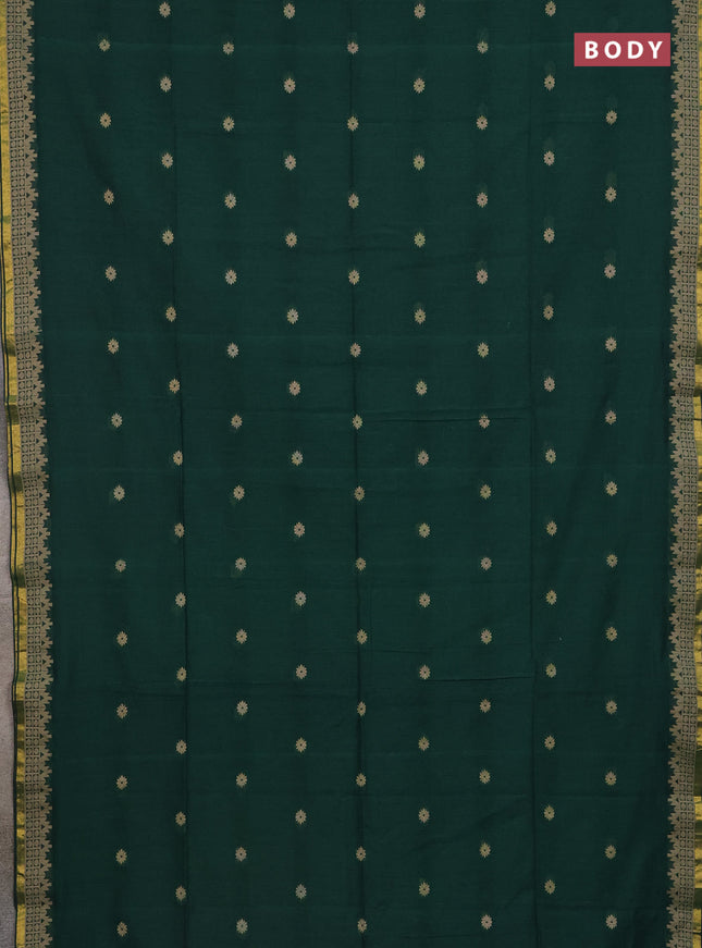 Bengal cotton saree dark green with allover thread woven buttas and thread & zari woven border