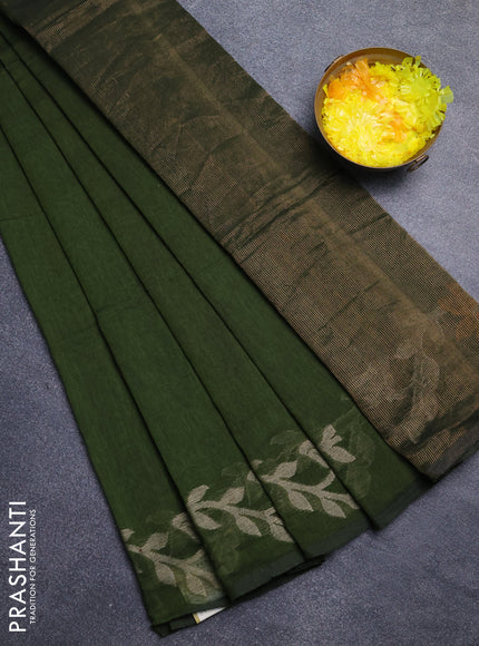 Bengal cotton saree sap green with plain body and thread woven border