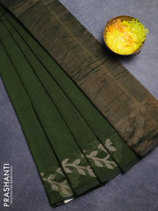 Bengal cotton saree sap green with plain body and thread woven border
