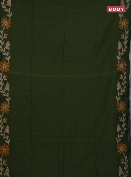 Bengal cotton saree sap green with plain body and thread woven border