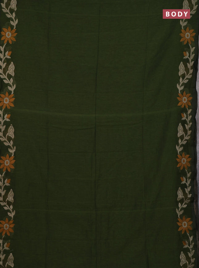 Bengal cotton saree sap green with plain body and thread woven border