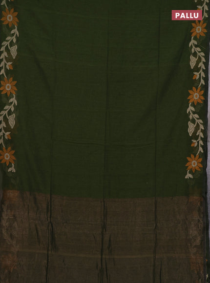 Bengal cotton saree sap green with plain body and thread woven border