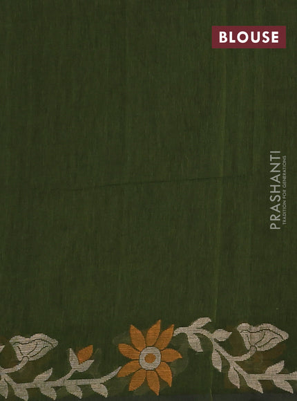 Bengal cotton saree sap green with plain body and thread woven border