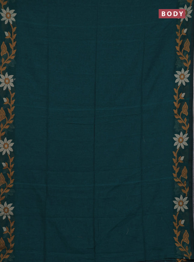 Bengal cotton saree peacock green with plain body and thread woven border