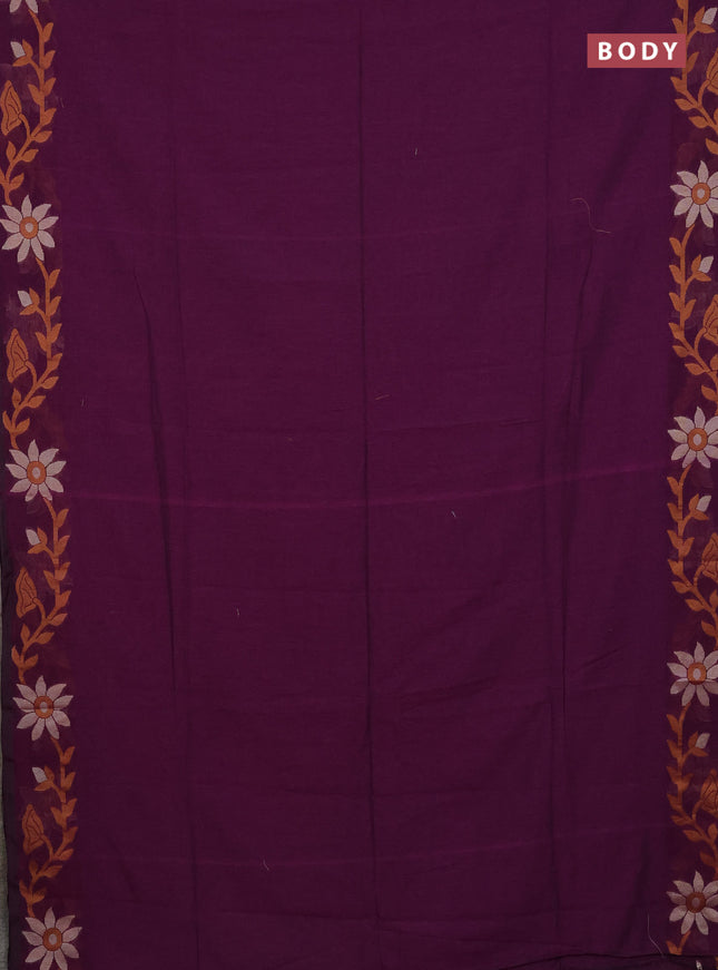 Bengal cotton saree purple with plain body and thread woven border