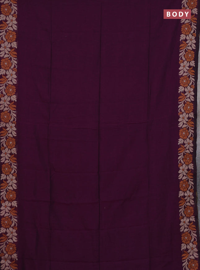 Bengal cotton saree deep purple with plain body and thread woven border