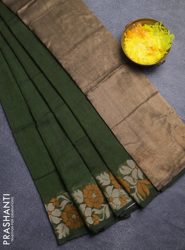 Bengal cotton saree sap green with plain body and thread woven border