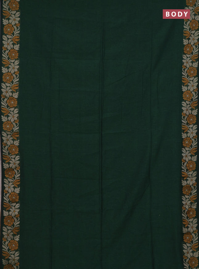 Bengal cotton saree bottle green with plain body and thread woven border