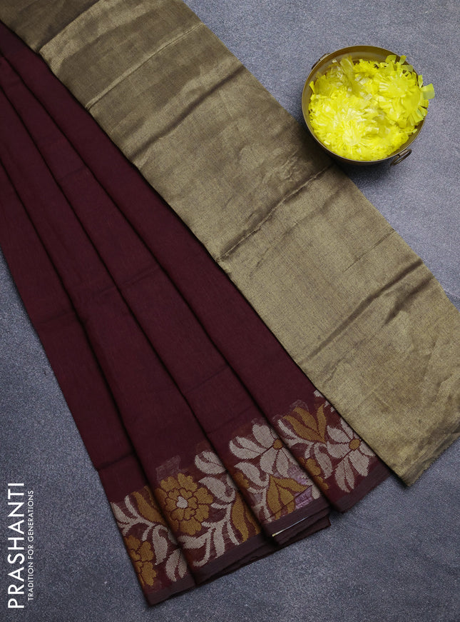 Bengal cotton saree deep wine shade with plain body and thread woven border