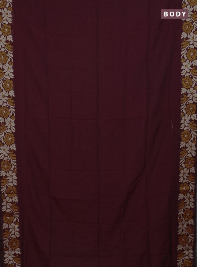Bengal cotton saree deep wine shade with plain body and thread woven border