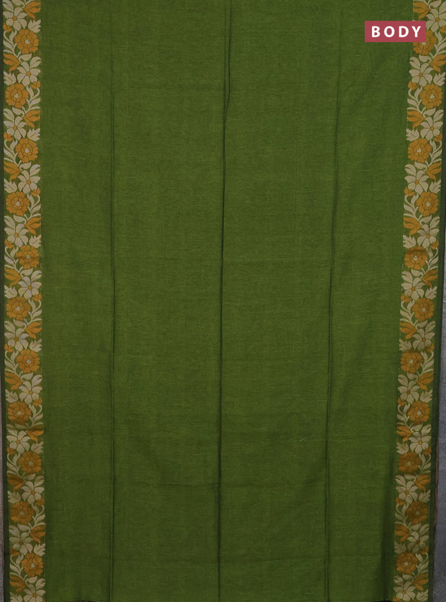Bengal cotton saree mehendi green with plain body and thread woven border