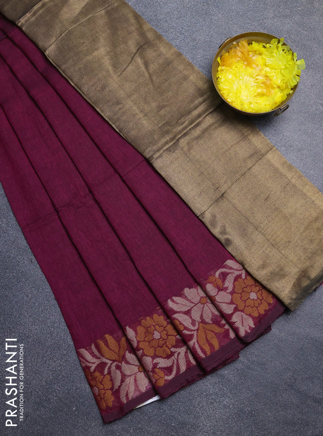 Bengal cotton saree magenta pink with plain body and thread woven border