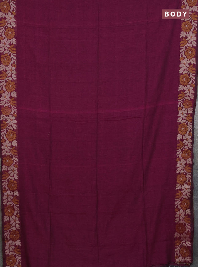 Bengal cotton saree magenta pink with plain body and thread woven border