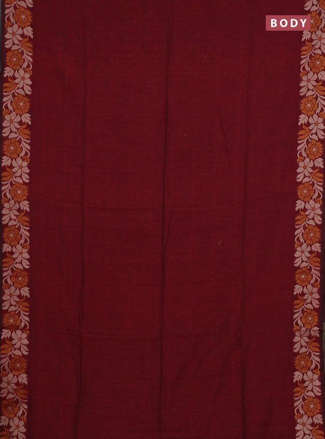Bengal cotton saree maroon with plain body and thread woven border