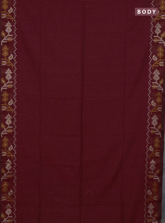 Bengal cotton saree maroon with plain body and thread woven border