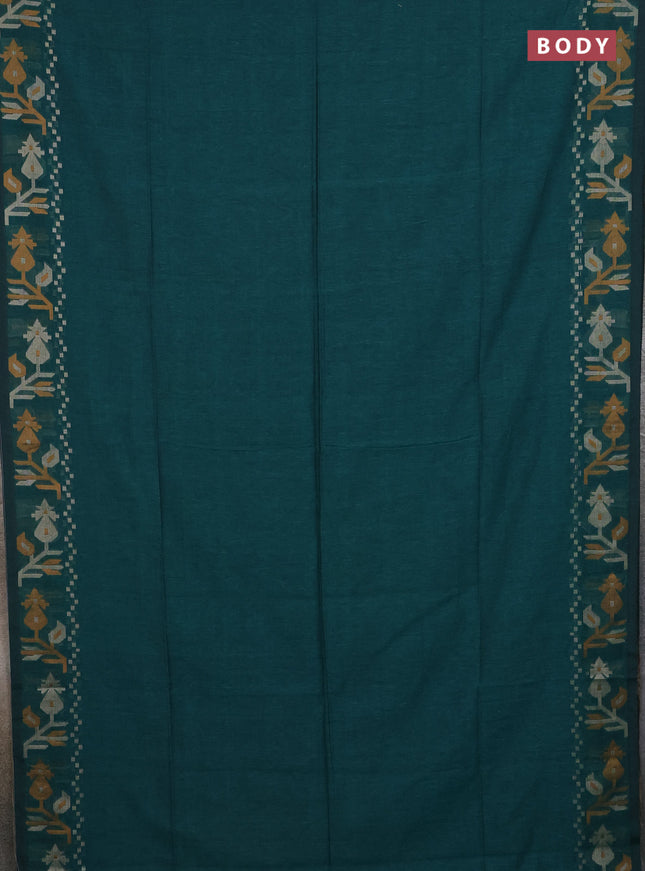 Bengal cotton saree peacock green with plain body and thread woven border