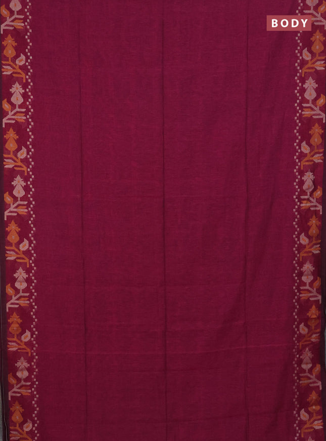 Bengal cotton saree magenta pink with plain body and thread woven border