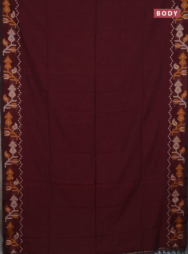 Bengal cotton saree deep maroon with plain body and thread woven border