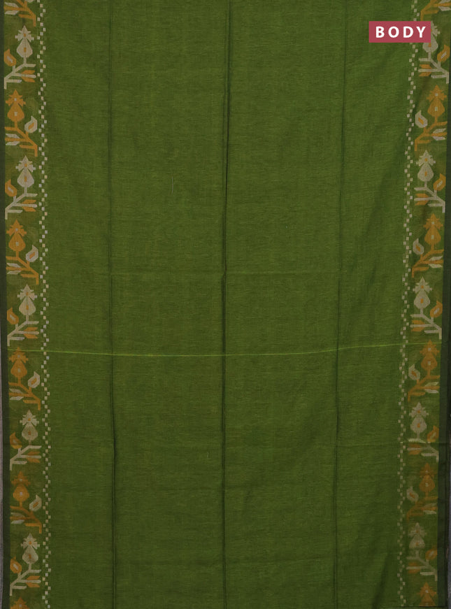 Bengal cotton saree mehendi green with plain body and thread woven border