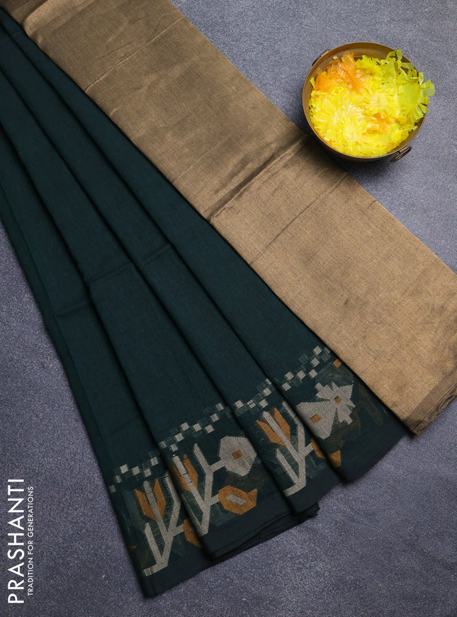 Bengal cotton saree bottle green with plain body and thread woven border
