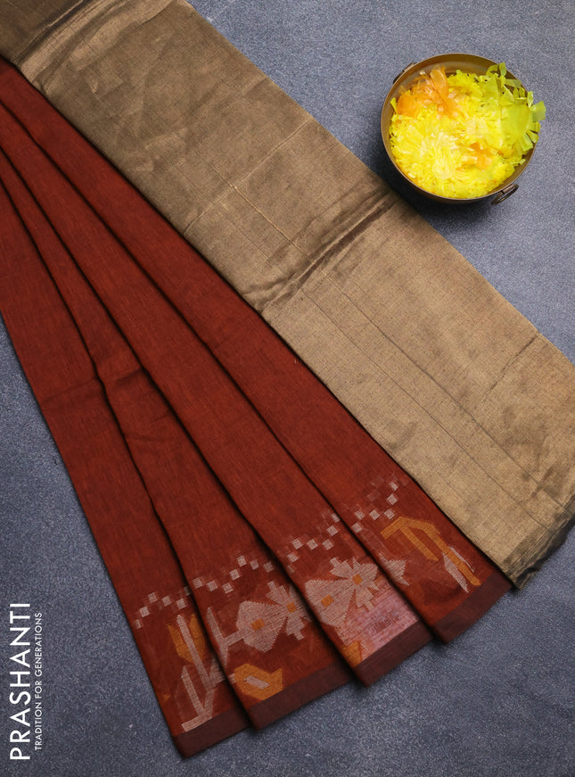 Bengal cotton saree rust shade with plain body and thread woven border