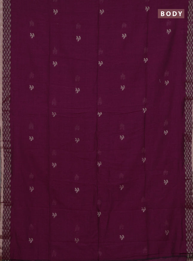 Bengal cotton saree dark magenta pink with thread woven buttas and thread & zari woven border