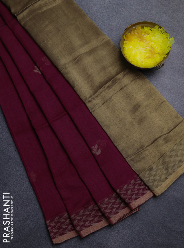 Bengal cotton saree magenta pink with thread woven buttas and thread & zari woven border