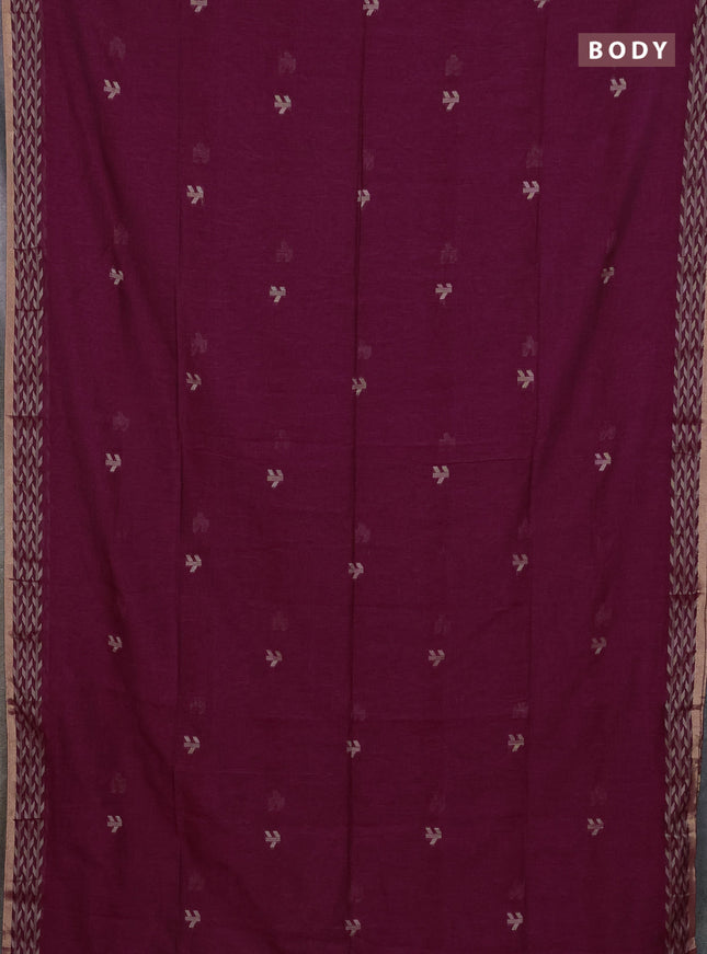 Bengal cotton saree magenta pink with thread woven buttas and thread & zari woven border